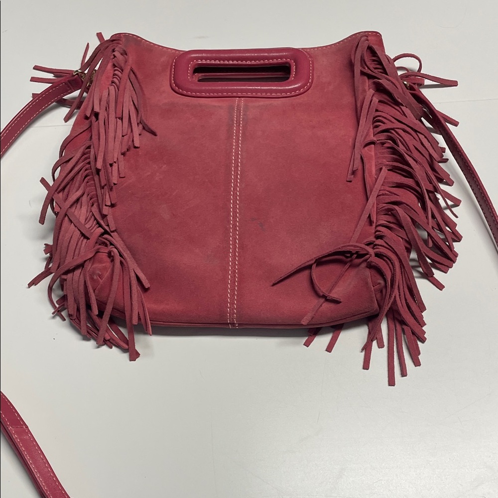 Maje Fringe Suede Shoulder Bag - Pink